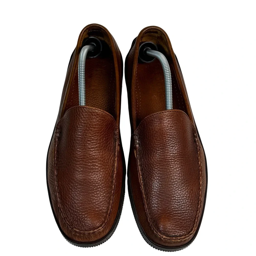 Footjoy Amazonas Mens Cognac Brown Pebbled Leather Moc Toe Loafers size 10.5